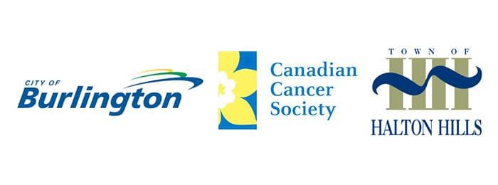 three logos: City of Burlington, Canadian Cancer Society, Town of Halton Hills